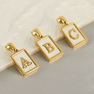 Stainless Steel 18k Gold Plated Initial Letter Pendant Necklace Mother Of Artificial Pearl Inlay A-Z Alphabet Fashion Jewelry