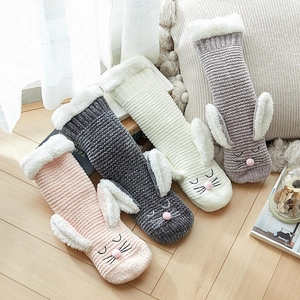 Women Cute Rabbit Ears House Socks Winter Thickened Warm Fuzzy Floor Socks Non-slip Lamb Wool Lined Soft Sleep Socks Gift