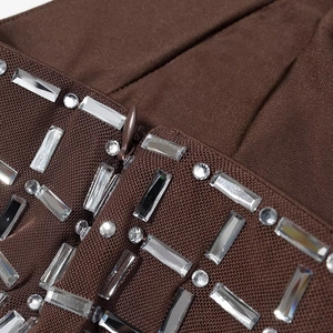 Set due pezzi marrone scuro sexy con strass rettangolari e dettaglio zip invisibile