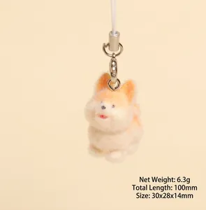 Detail of flocked puppy charm with dimensions 30x28mm and soft white and orange fur texture