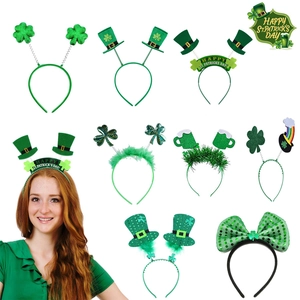 St Patricks Day Headband Green Shamrock Leprechaun Hat Plastic Sequin Feather Festive Party Celebration Fun Accessory