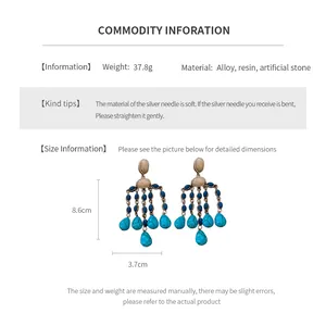 Detailed size chart showing the 8.6cm height and 3.7cm width of the vintage tassel earrings