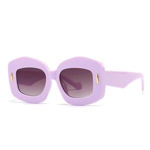 Lavender irregular polygon oversized sunglasses with gradient lenses and gold accents