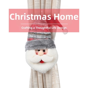 Close-up of Santa Claus curtain tieback with striped knit hat and soft plush beard
