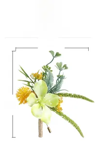 Detail view of artificial forest-style wedding boutonniere with dimensions 12cm by 15cm
