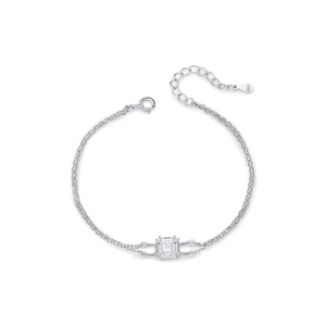 S925 sterling silver double-layered bracelet with a geometric square-cut cubic zirconia