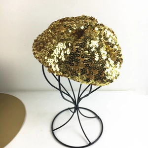 Women Fashion Sequin Beret Hat Shiny Nightclub Performance Party Cap Lightweight Spring Summer Solid Color Decorative Hat
