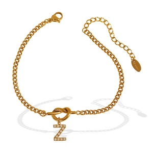 Goldenes Edelstahl-Knotenarmband mit funkelndem Zirkon-Z-Buchstaben-Anhänger für Damen