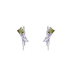 Modern silver earrings set with square yellow-green and rectangular lilac zircon stones