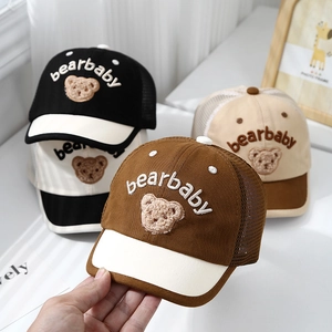 Cute bear baby mesh baseball cap with breathable net design for sun protection