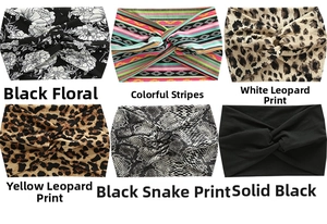 Detailed grid view showing six patterns of wide twisted yoga headbands for women