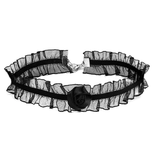Sexy black lace choker with a ribbon rose flower and spider web details for Halloween