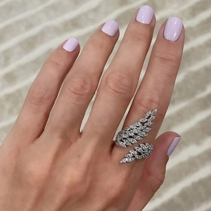 Elegant angel wing open ring in S925 silver with sparkling zircon micro-pave setting