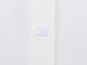 Detail of white sleeveless shirt fabric texture and classic four-hole button closure