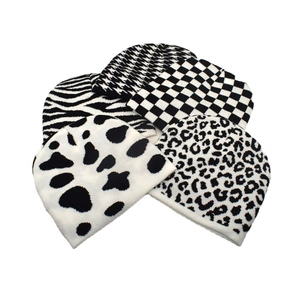 Knitted Beanie Hat Acrylic Winter Warm Soft Checkerboard Leopard Cow Pattern For Women Men Fashion Accessories