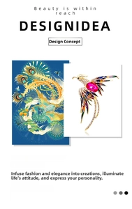 Detailed close-up of a Phoenix brooch with colorful crystals and a pink main stone