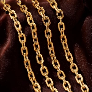 Minimalist gold stainless steel geometric chain necklace on dark velvet background