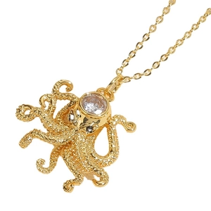 Collana con pendente a polpo dorato, pietra di zircone e tentacoli con dettagli testurizzati