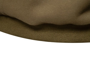 Macro shot of olive green ribbed knit cuffs showing high-quality texture and stitching
