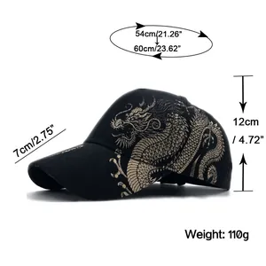 Guida alle taglie per cappello nero con ricamo drago dorato e misure dettagliate