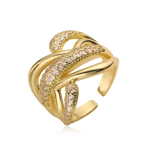 Luxurious gold-plated layered open ring featuring sparkling micro-set zircon stones