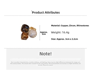 Detail specifications of gold-plated ring with zircon pavé ball and brown stones