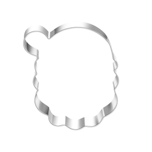 Macro view of Santa Claus shaped stainless steel cookie cutter with sharp metal edges
