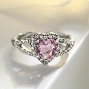 Luxurious 18K gold plated heart ring featuring pink zircon and micro-pave crystals