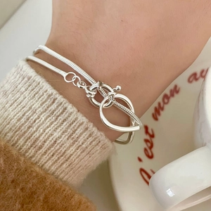 925 Sterling Silver Bracelet Snake Chain Irregular Knot Toggle Clasp Minimalist Elegant Fashion Jewelry For Women