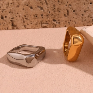 Ensemble de bagues géométriques carrées en acier inoxydable plaqué or et argent