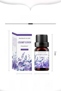 Detailed size specifications of 10ml lavender essential oil bottle with purple packaging box