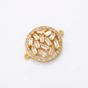 Macro detail of gold-plated flower connector with cubic zirconia, size 15mm by 18.5mm