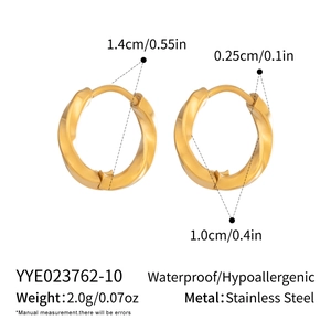 Detailed size specifications for gold twisted rope hoop earrings in stainless steel