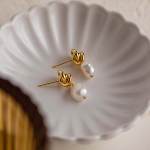 Knot Design Drop Earrings With White Artificial Pearl Stainless Steel Elegant Jewelry For Women Fashionable