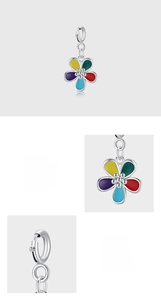 Close-up of S925 sterling silver colorful enamel flower charms with polished finish