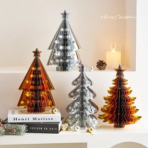 Gold and silver 3D origami Christmas tree ornaments with star toppers for holiday decor
