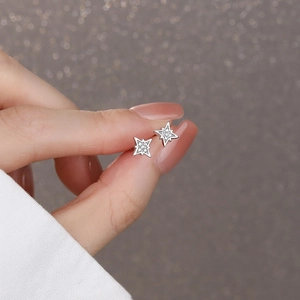 925 Sterling Silver Star Stud Earrings For Women Shiny Rhinestone Eight-Pointed Star Earrings Minimalist Fashion Jewelry Gift