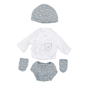 Polka dot baby doll outfit set with bear embroidery for 18 inch American dolls