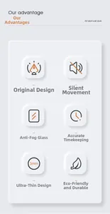Detail view of silent wall clock featuring anti-fog glass and ultra-thin 3mm design