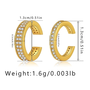 Detailed size parameters of C-shaped ear cuff with white zircon in 18K gold plating