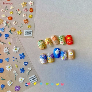 5D Embossed Nail Art Stickers Floral Cute Japanese Style Self Adhesive DIY Manicure Decoration