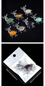 Detailed size guide of a 9x6cm elk brooch with colorful crystal inlay options