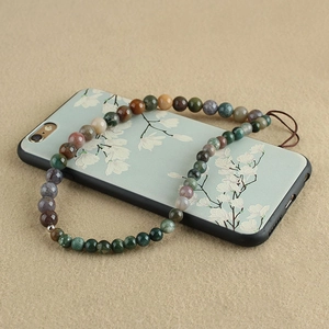 Chinese style beaded phone wrist strap with natural agate stones on elegant phone case