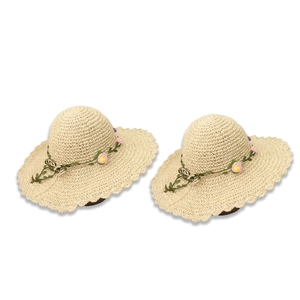 Damen Sommer Strohhut mit Blumendekor und breiter gewellter Krempe, atmungsaktiv und chic