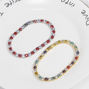 Colorful Evil Eye tennis bracelet with 4mm cubic zirconia in gold and silver finish