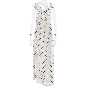 French style polka dot slip maxi dress with a cowl neck and open back design