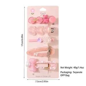 Lot de 5 barrettes roses avec motifs mignons d'ours, de cœurs et de fleurs