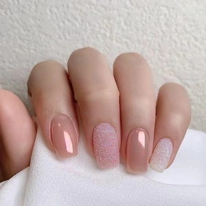 Pink Aurora Shimmer Press On Nails European Square Full Cover Wearable Fake Nails Sweet INS Style For Women Girls