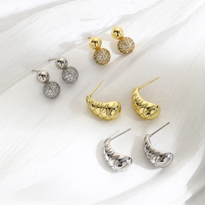 Minimalistische Kupfer Ohrstecker Gold Silber Strass Tränenform Rautenmuster Doppelkugel Ohrringe Für Damen Luxus Schmuck Geschenk