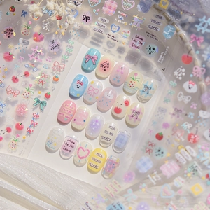 Nail Art Stickers Thin Resilient 3D Embossed Laser Decals Cartoon Puppy Bear Bow DIY Manicure Decoration Ins Style Sweet